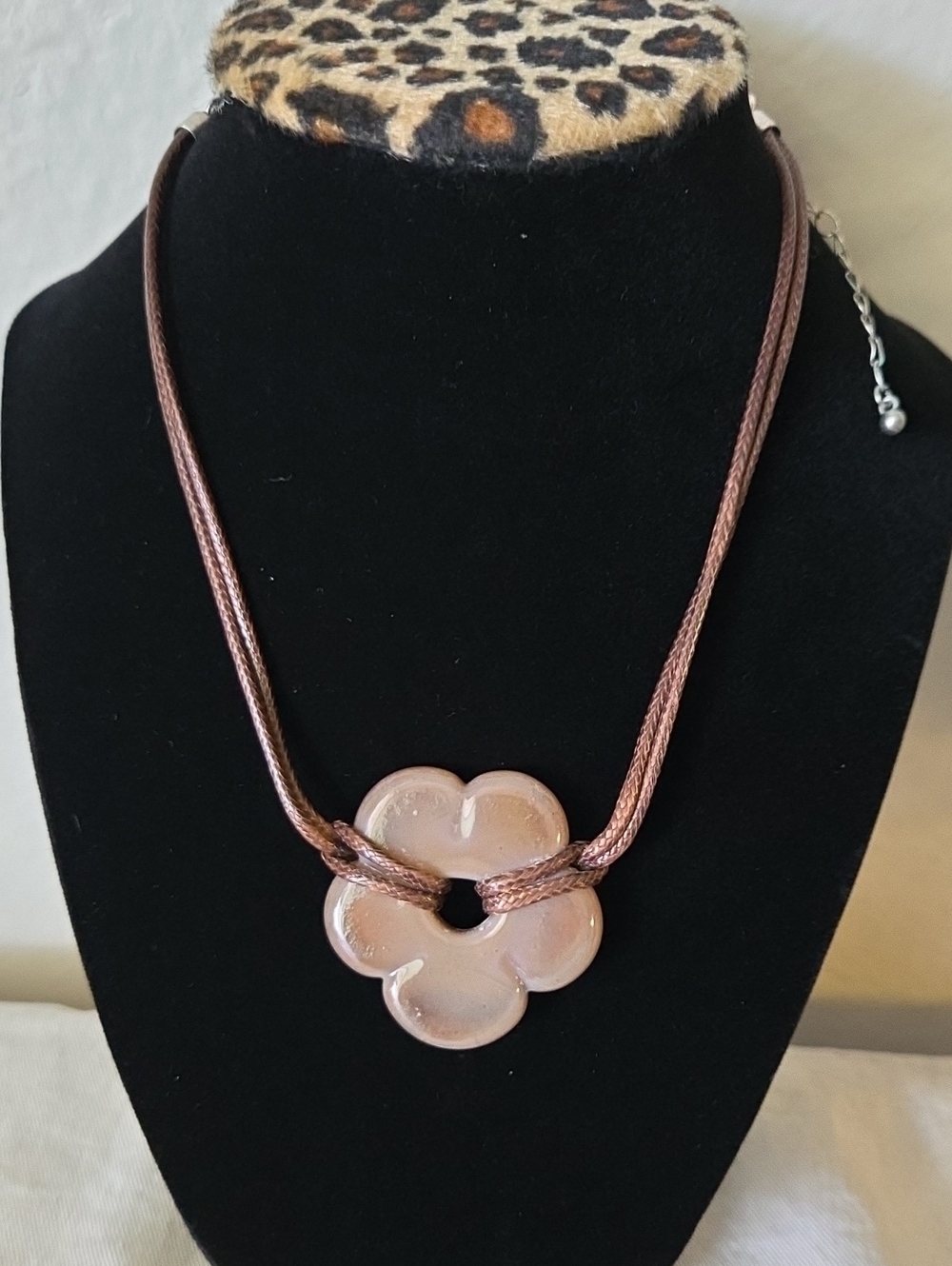 Taupe Flower Pendant Necklace 18" Cord Necklace Boho Jewelry